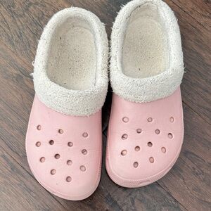 CROCS adults  Pink Slippers with Cream Lining